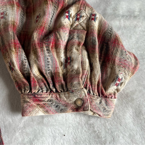 Ivy Jane Brown Burgundy Plaid Southwestern Balloon Sleeve Pearl Snap Shirt Sz L - Picture 9 of 12